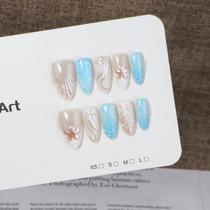 Ocean-Inspired Press-On Nail Art Set Stornfield