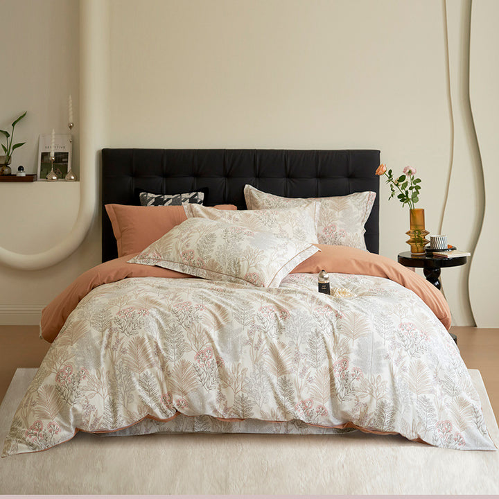 Bedding set made of cotton percale with geometric check pattern, breathable and easy to iron