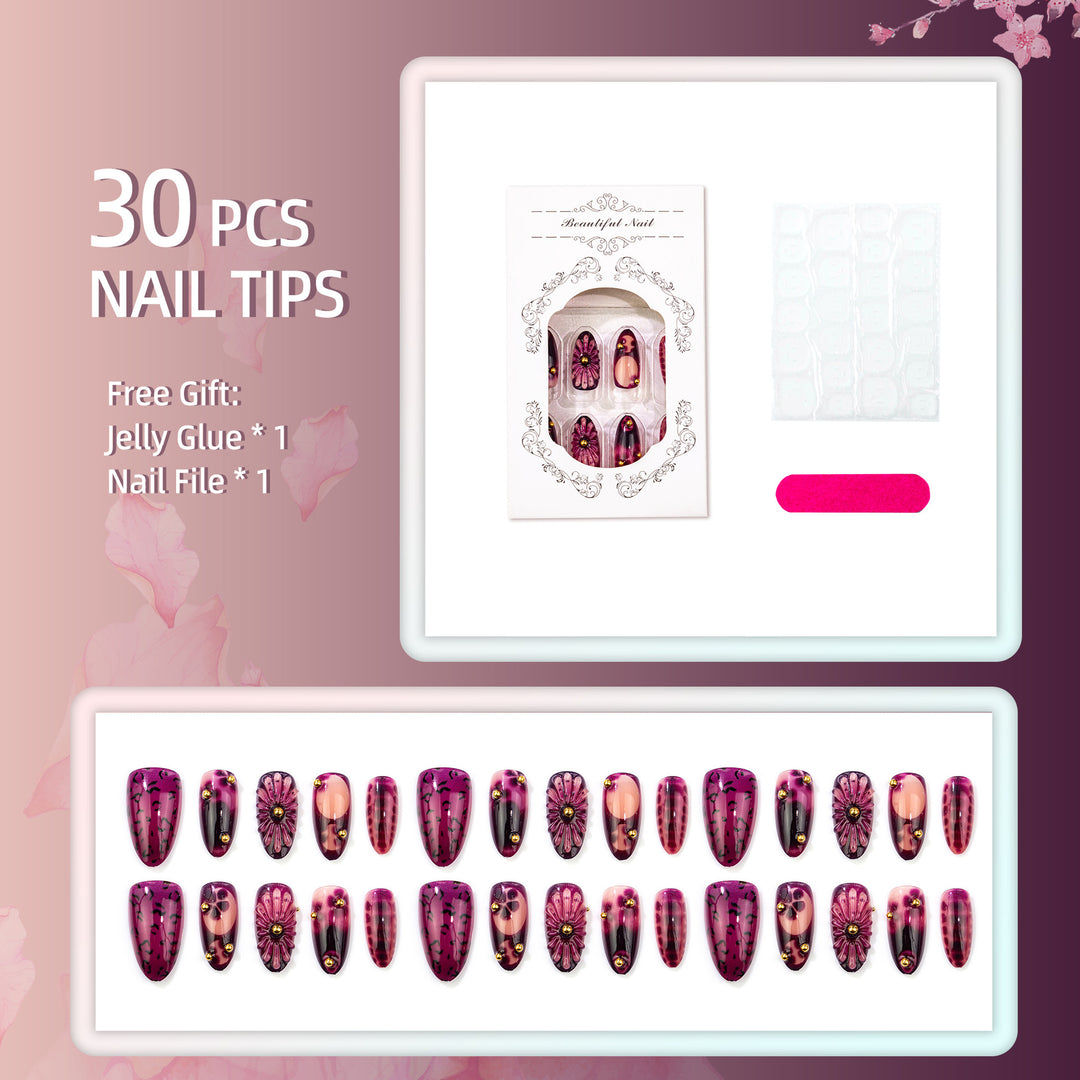 Decorative Press-On Nail Set with Artistic Design