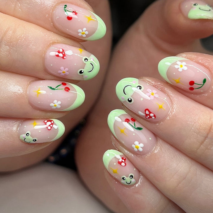 Artificial nail set with cheerful 3D designs and blooming accents Stornfield