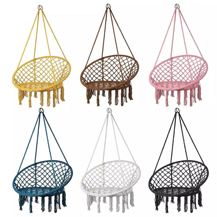 Macrame hanging chair with complete ceiling mounting kit and decorative tassel fringe Stornfield