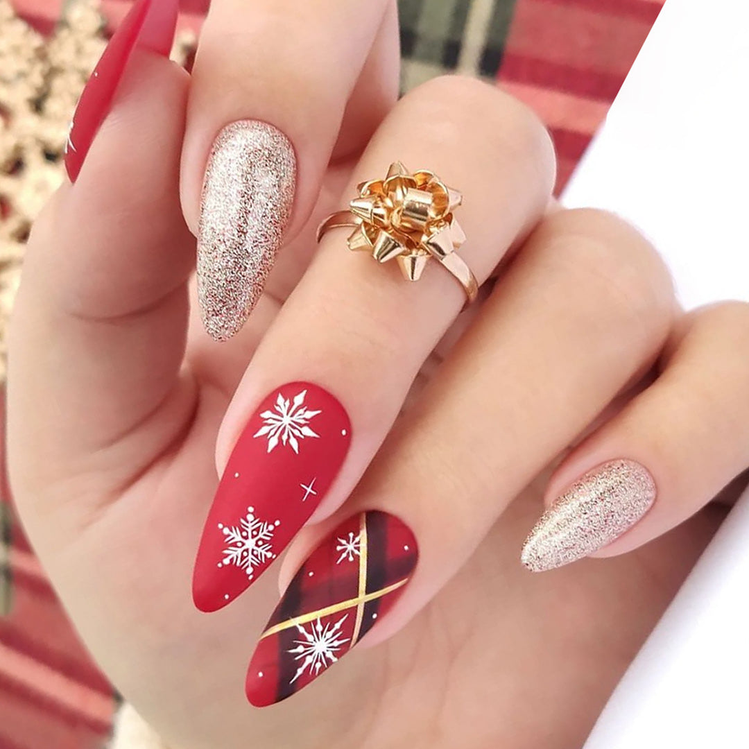 Festive Holiday-Themed Stiletto Nail Art Extensions Stornfield