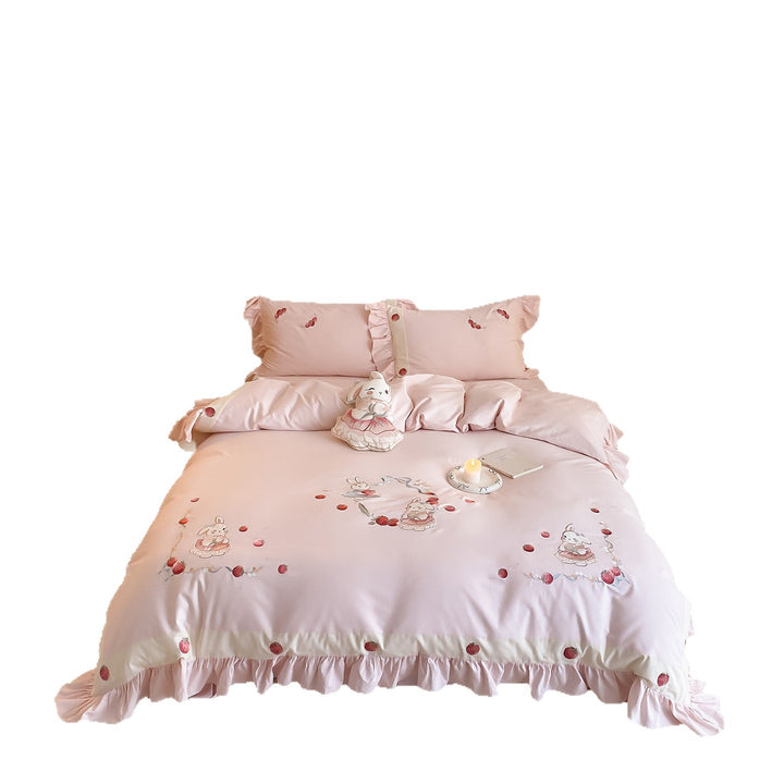 Ruffled Embroidered Bunny Cotton-Sateen Duvet Cover Set with Pillow Shams
