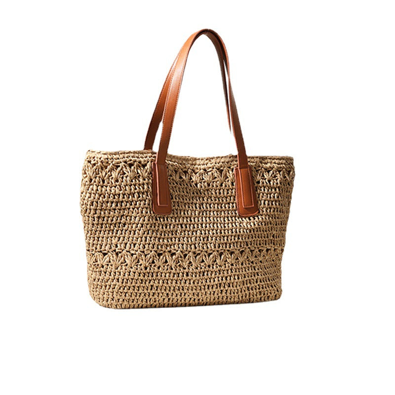 Braided straw bag with sturdy leather handles Stornfield