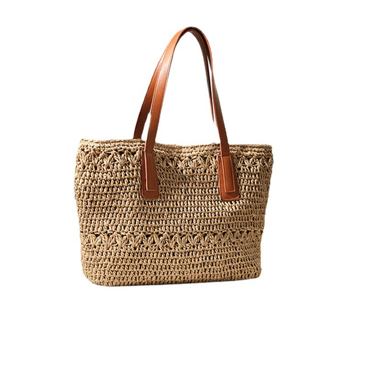Braided straw bag with sturdy leather handles Stornfield