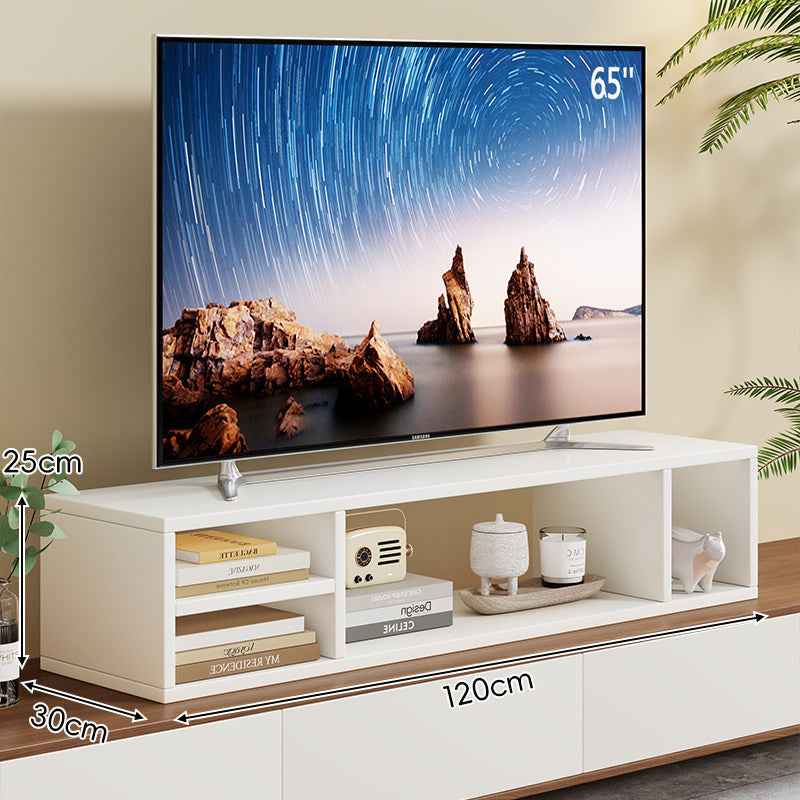 Low-Profile TV Stand Riser with Dual Open Storage Compartments