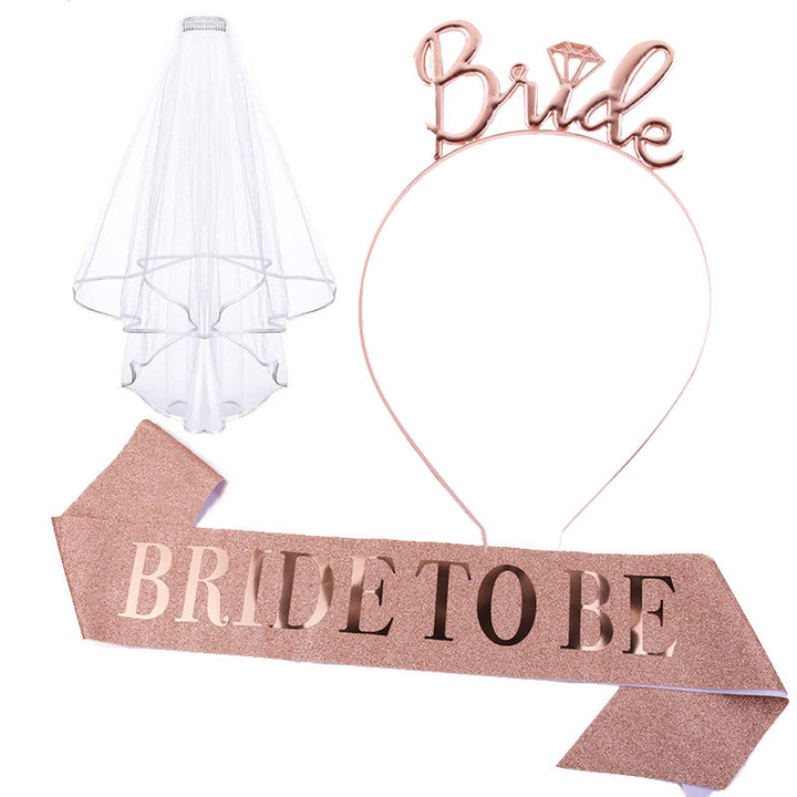Women's bridal accessories set with shimmering veil and personalized sash Stornfield
