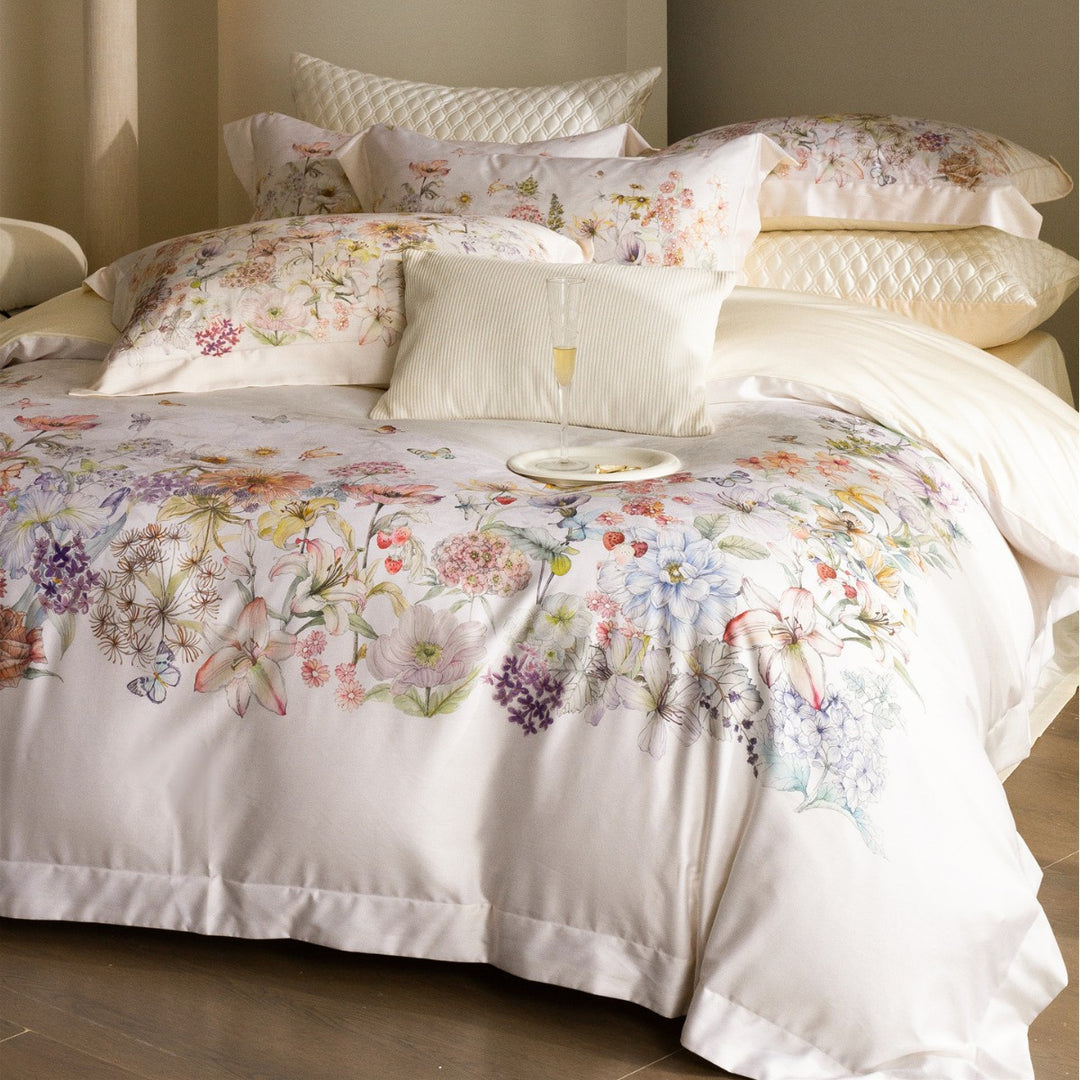 Floral Watercolor Cotton-Sateen Duvet Cover Set with Piped Edge & Pillow Shams