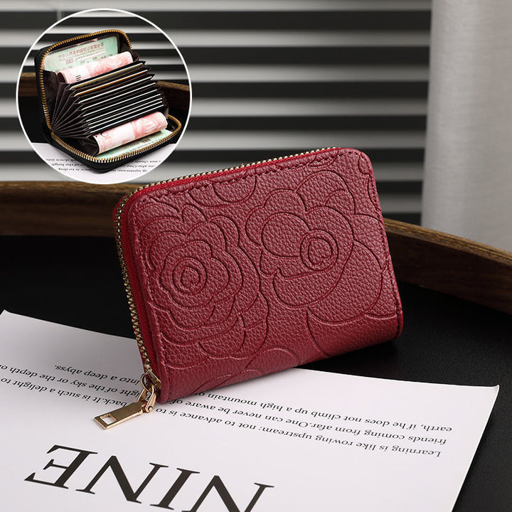 Elegant Floral Embossed Zip Wallet