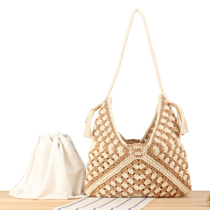 Handbag with artistic macrame design and durable inner bag Stornfield