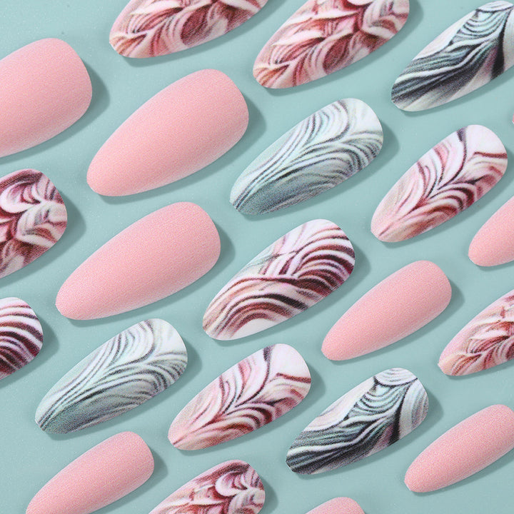 Artificial Nails Set with Modern Marble and Flower Patterns Stornfield