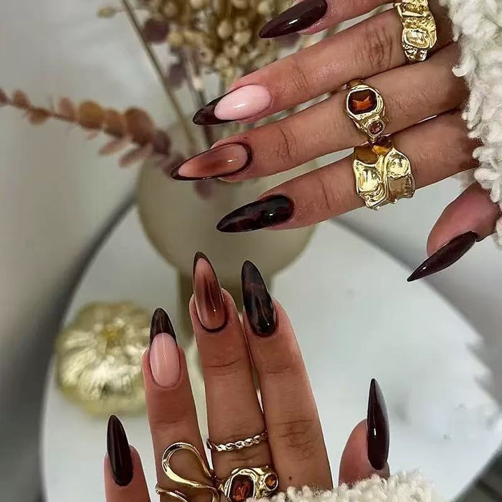 Acrylic nail set with stylish stiletto design and exciting color gradient Stornfield