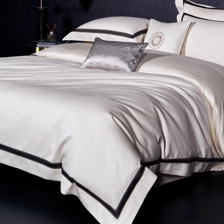 Premium Textured Cotton Sateen Duvet Cover Set with Satin Piping and Reversible Micro‑Sateen Back