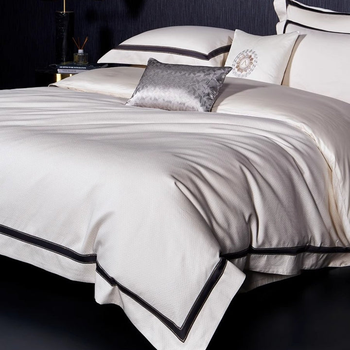 Premium Textured Cotton Sateen Duvet Cover Set with Satin Piping and Reversible Micro‑Sateen Back