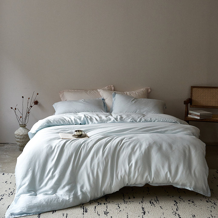 Washed Linen-Cotton Duvet Cover Set with Relaxed Stonewash Texture and Hidden Closure