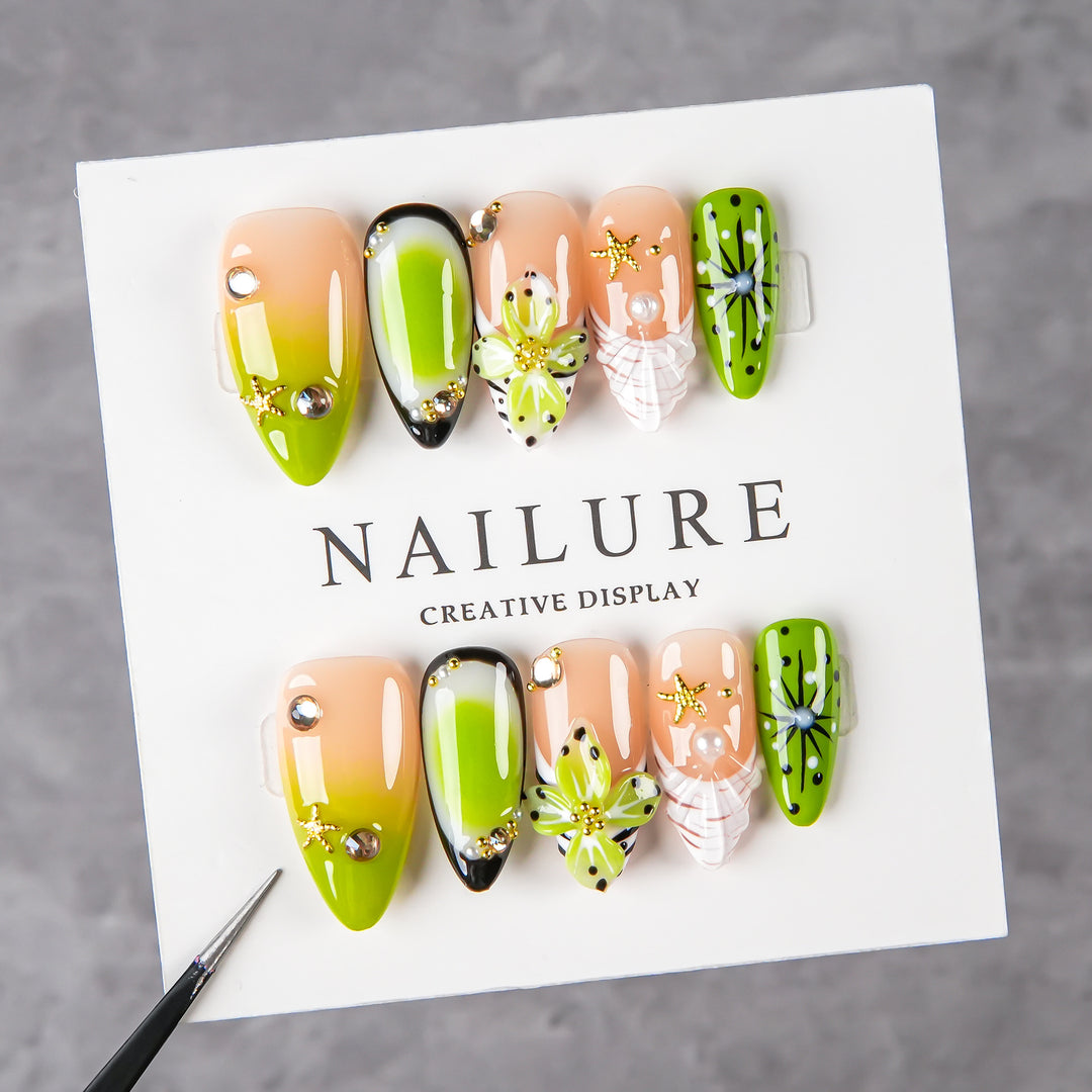 Decorative Press-On Nail Art Set with Floral and Jewel Accents