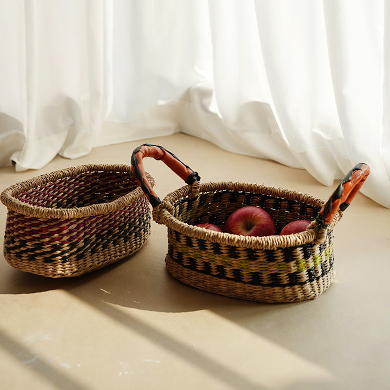 Women handwoven basket with colorful accents Stornfield