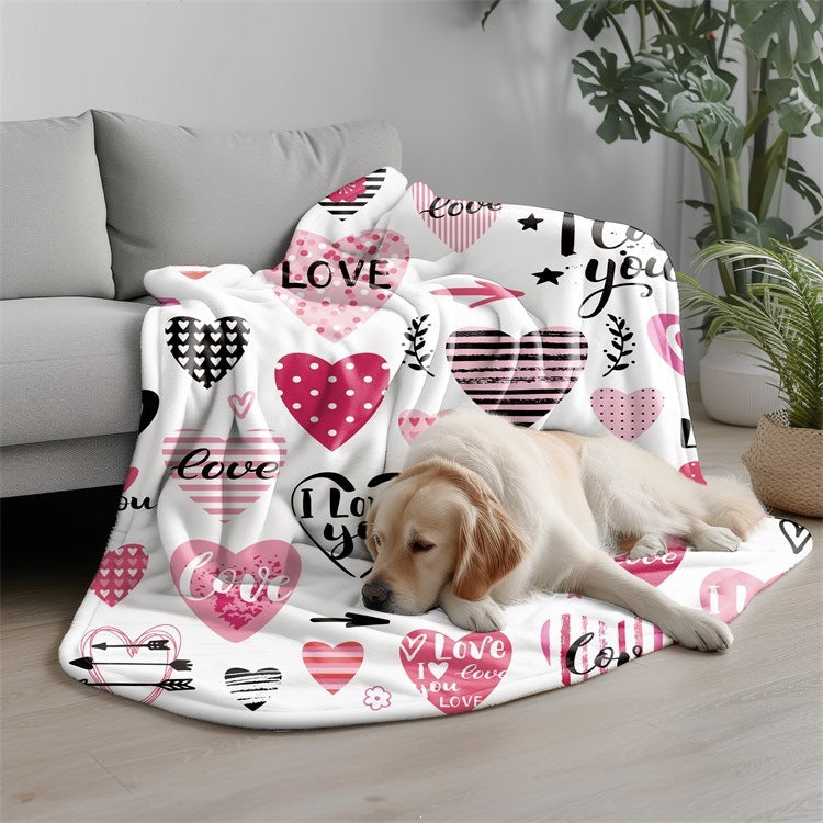 Heart-Themed Cozy Fleece Blanket