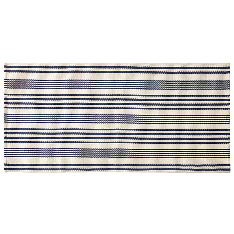 Flat woven runner for living and dining room with modern stripe pattern