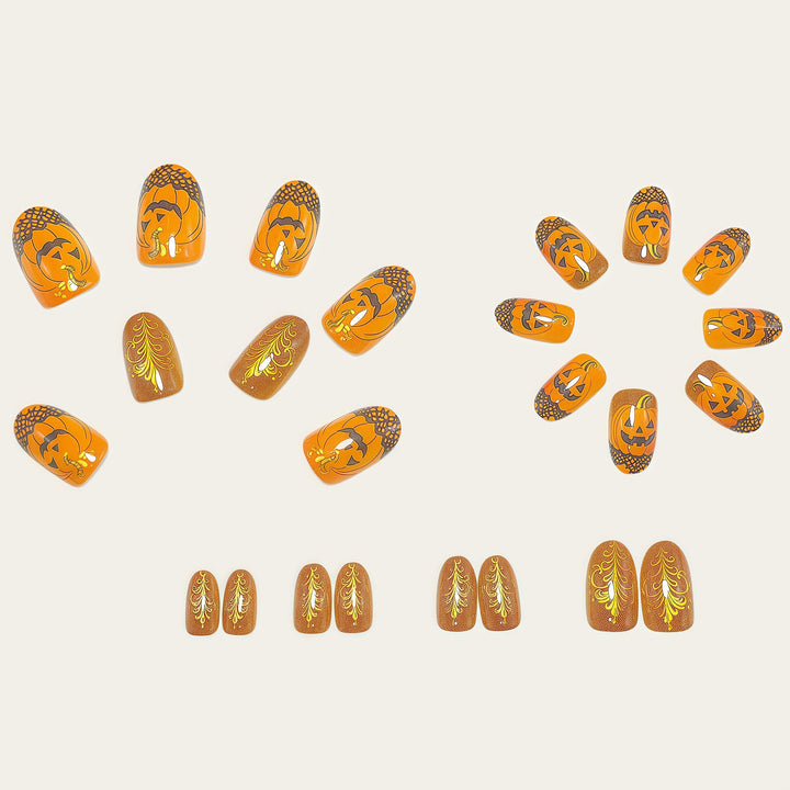 Halloween Artificial Nails with Creepy Pumpkin Design Stornfield