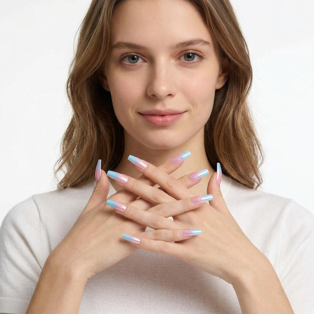 Artificial nails in modern glitter gradient design Stornfield