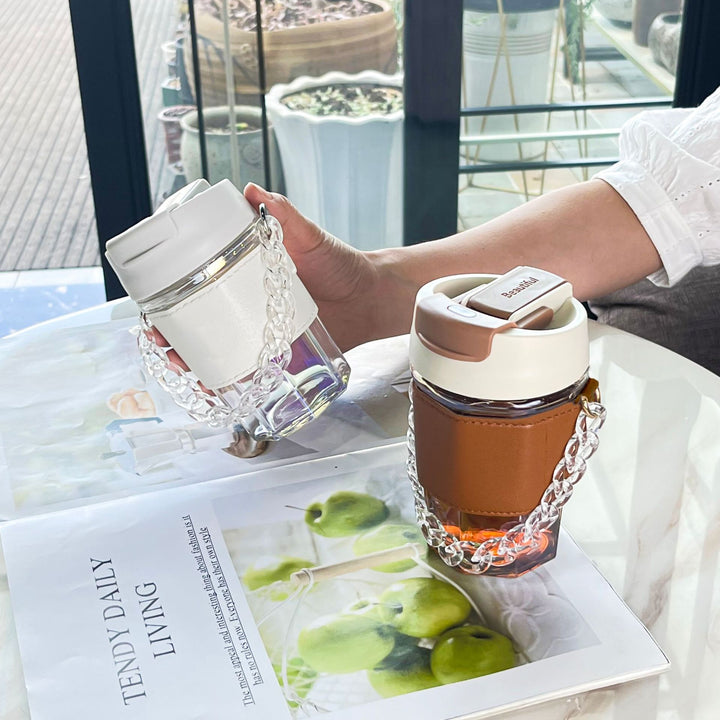 Ladies trendy glass cup with chain carrying strap Stornfield