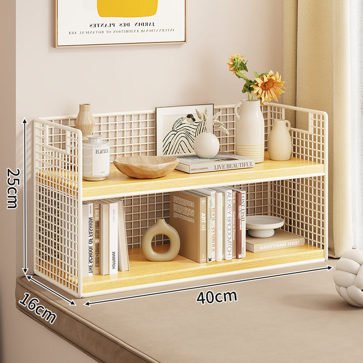 Tiered Metal Grid Countertop Display Shelf Organizer with Open Mesh Panels