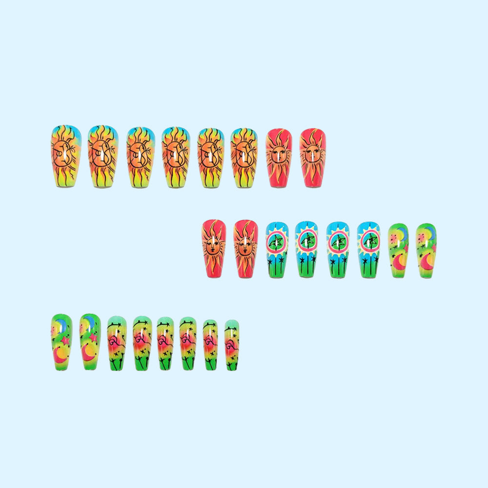 Creative neon-themed art nails with fantastic patterns Stornfield