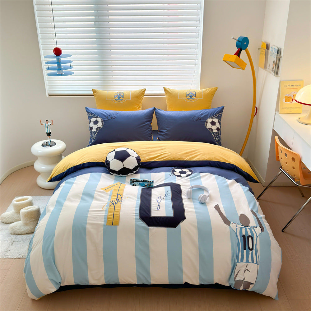 Child bed linen set with sporty basketball print made of breathable cotton percale