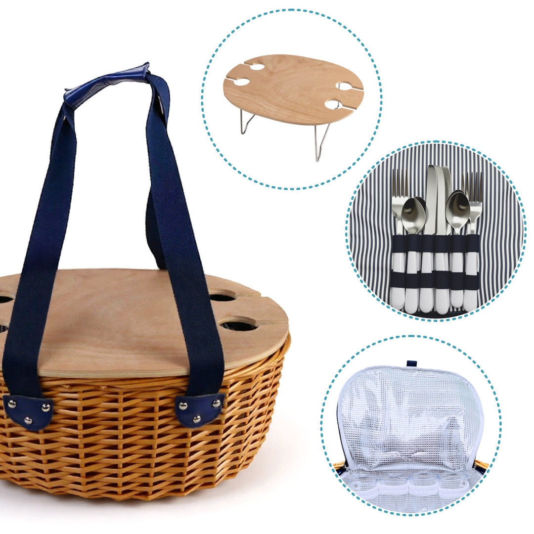 Women’s picnic basket with removable wooden lid and sturdy handles Stornfield