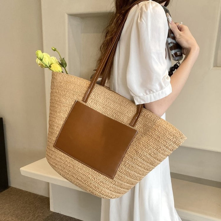 Spacious macrame tote bag with elegant leather accent Stornfield