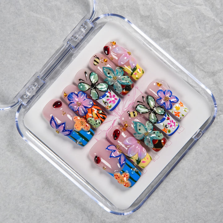 Artistic Press-On Nail Set with Colorful Design