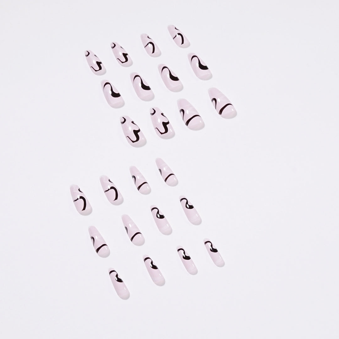 Artful nail extensions with elegant curved patterns Stornfield