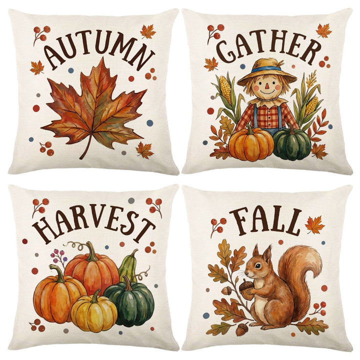 Decorative Harvest-Themed Throw Pillow Covers with Linen Texture