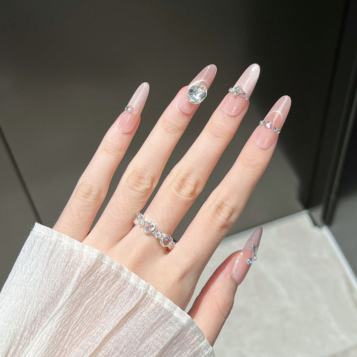 Artistic Crystal-Embellished Press-On Nail Design Stornfield