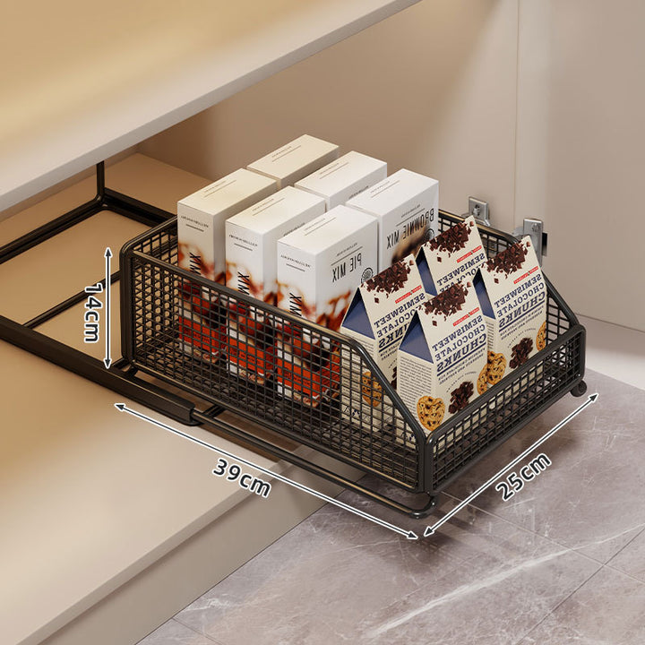 Slide-Out Mesh Pantry Drawer with Soft-Close Rails and Ventilated Sides