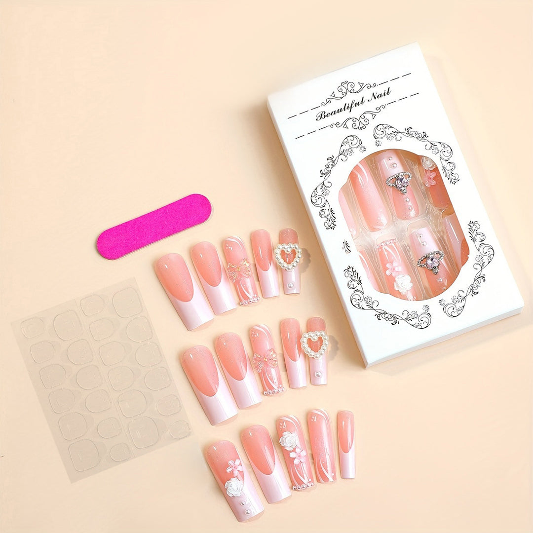 Artificial nail set with glamorous designs and decorative applications Stornfield