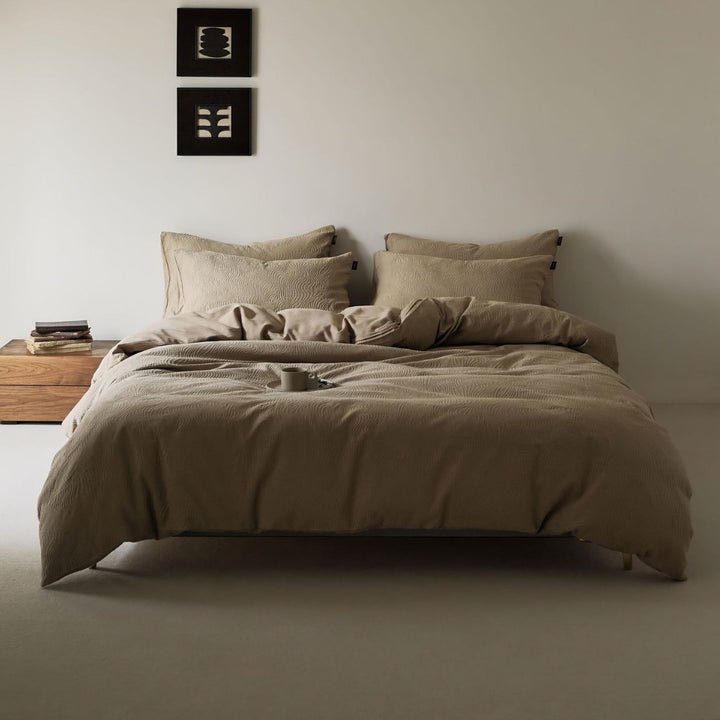 Textured Wavy-Quilted Cotton-Look Duvet Cover and Pillowcase Set