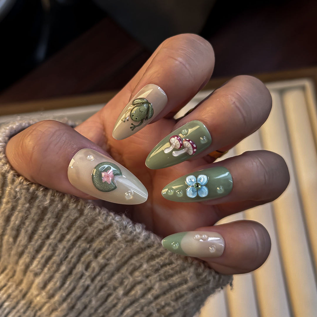 Nature-Themed Artistic Press-On Nails Stornfield