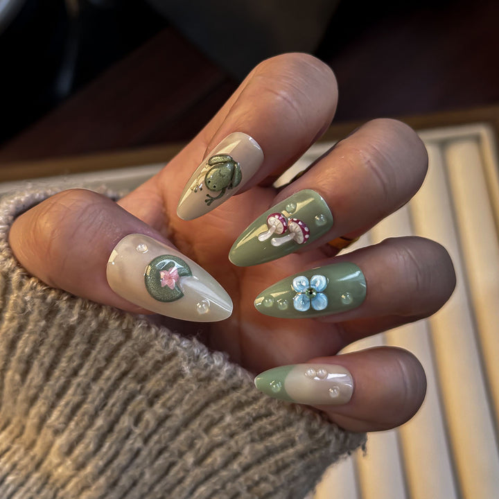Nature-Themed Artistic Press-On Nails Stornfield