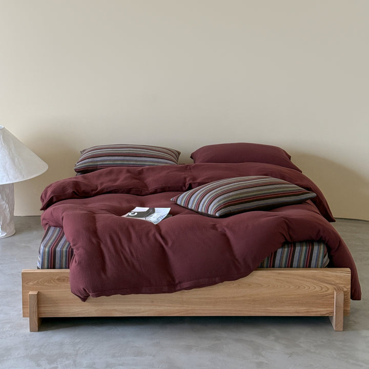 Reversible Cotton-Gauze Duvet Cover and Striped Sheet Set