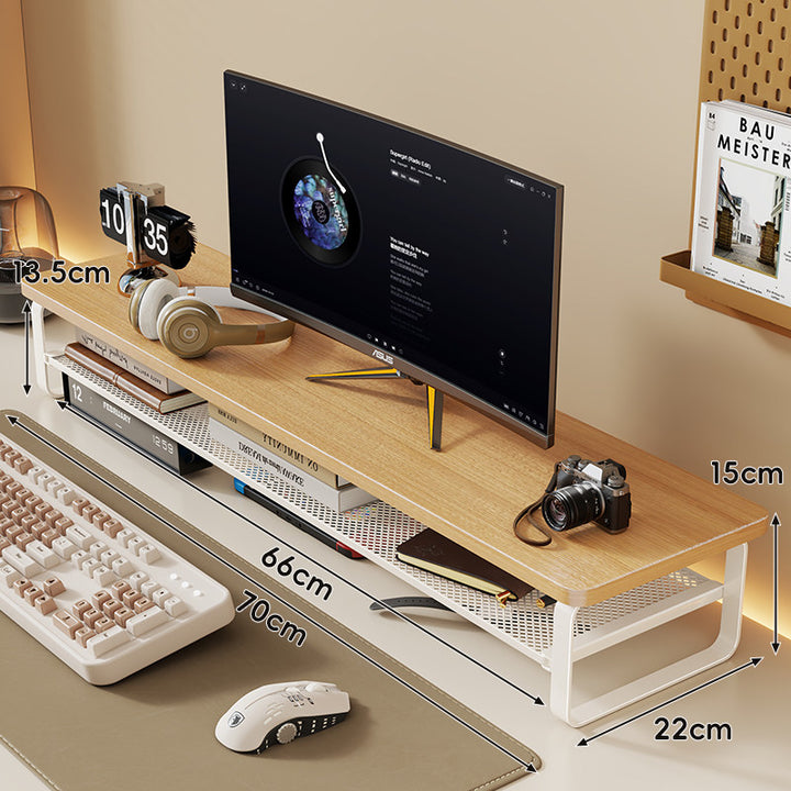 Slim Floating Desktop Monitor Riser with Ventilated Under-Shelf and Rounded Metal Frame