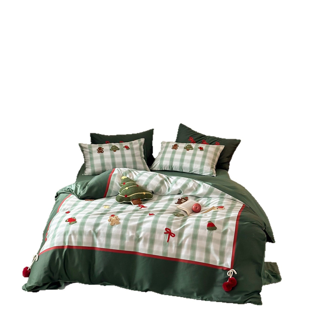 Christmas bedding set made of cotton satin with embroidered appliqués