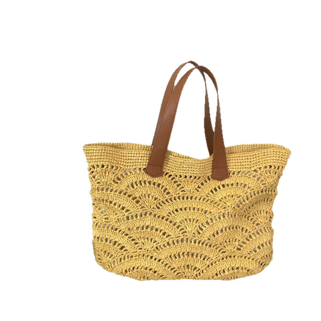Handwoven macrame bag with leather handles Stornfield