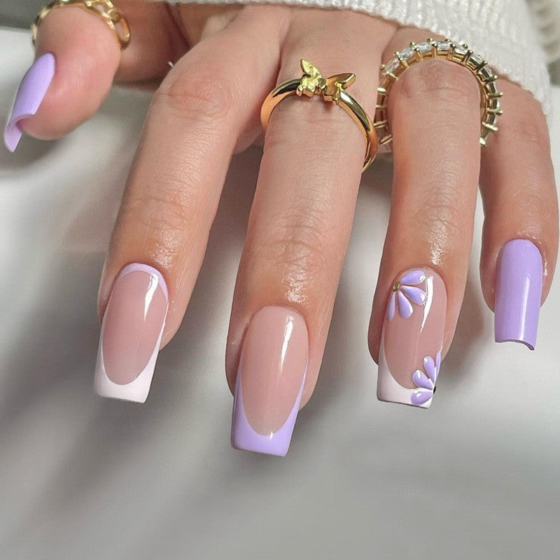 Decorative Floral Press-On Nail Art Set with 3D Flower Accents Stornfield