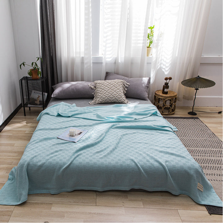 Lightweight Cotton Waffle-Weave Breathable Bed Blanket Throw