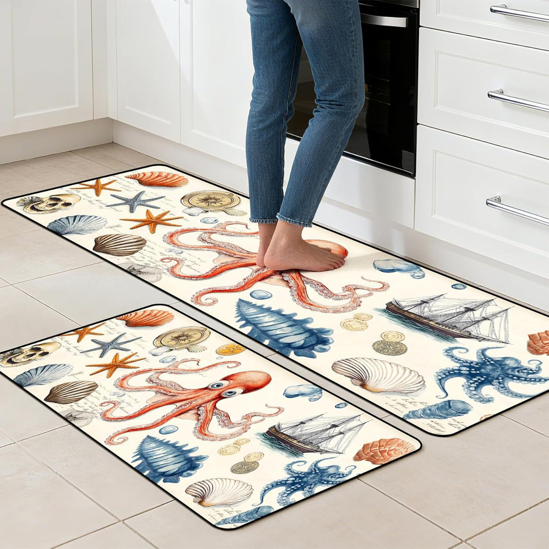 Colorful Floral Pattern Kitchen Mat Set
