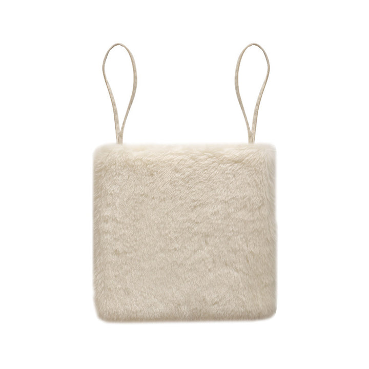 Compact faux fur crossbody bag with chevron pattern and narrow straps