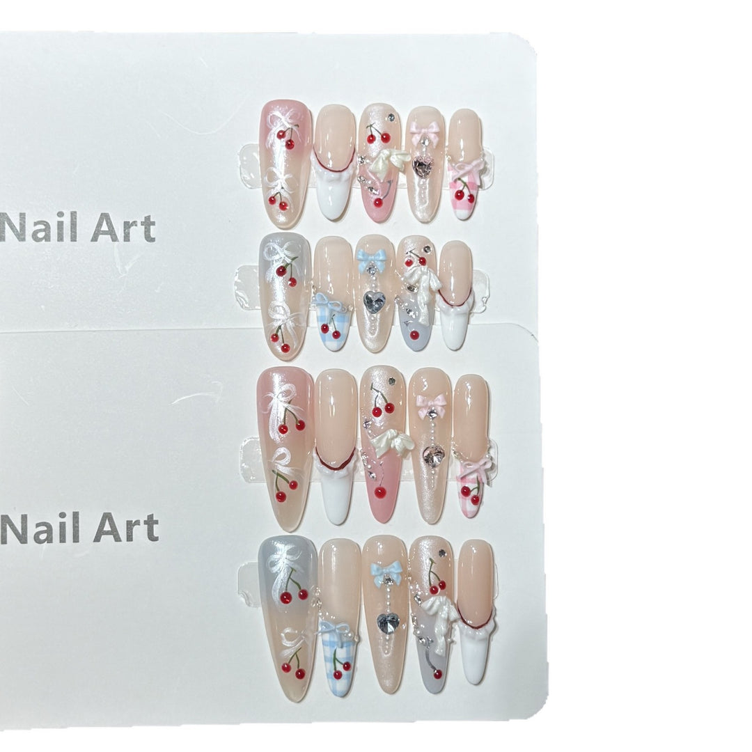 Decorative Press-On Nail Art Set with Charming Cherry Accents Stornfield
