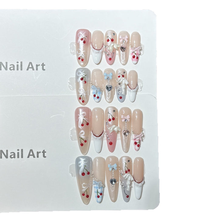 Decorative Press-On Nail Art Set with Charming Cherry Accents Stornfield
